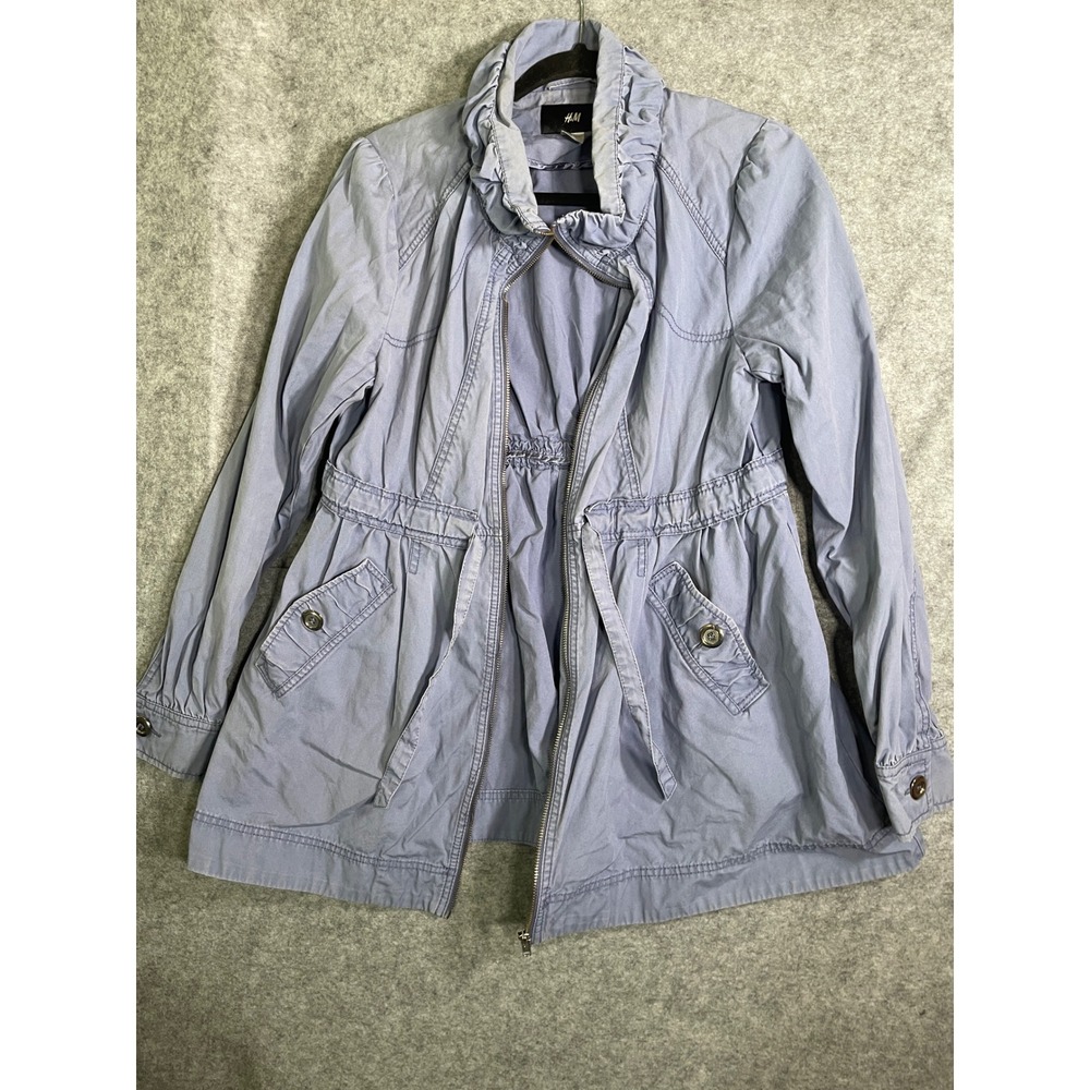HM Womens Periwinkle‎ Blue Ruffle Neck Utility Jacket Drawstring Waist Size 12